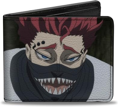Crunchyroll Wallet, Bifold, Black Clover Zora and Asta Faces and Title Logo Black, Vegan Leather