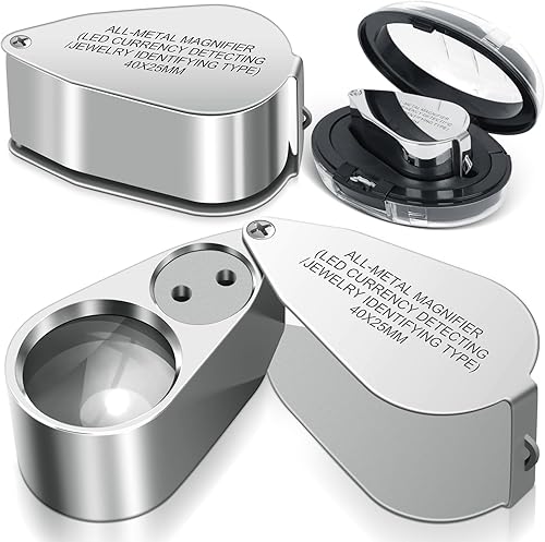 Leffis 2 Pack 40X Lupa de Joyero Lupa de Aumento con Lentes, Lupa de Bolsillo Plegable con Iluminación LEDUV para Joyería, Sellos, Recolección de