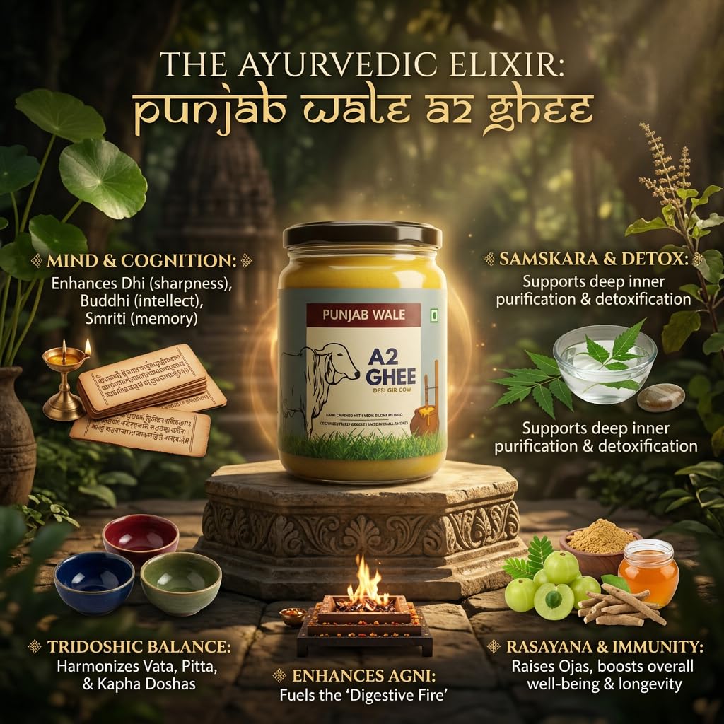 PUNJAB WALE Ghee A2 | Vaca Desi Gir | Método Védico Bilona | Cultivado | Triturado a mano | Hecho en pequeños lotes | Probado en laboratorio | Tarro de vidrio | Alimentado con pasto | Ghee premium y