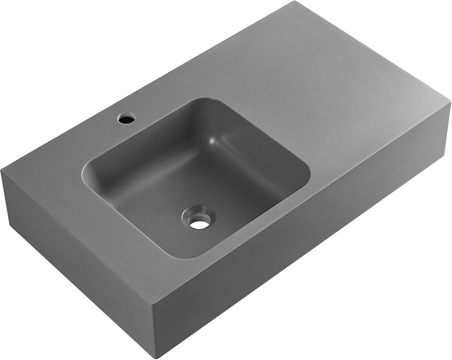 Serene Valley Bathroom Sink, Wall-Mount or On Countertop, 32" with Square Sink and Flat Space, Single Faucet Hole, Premium Granite Material in Gray