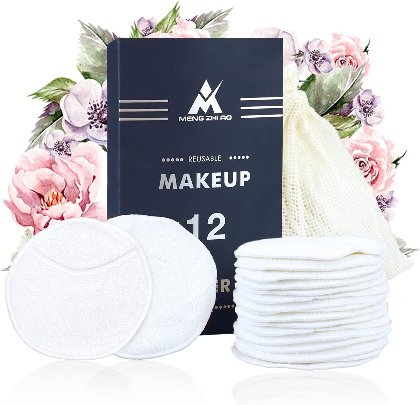 12 PCS Reusable Makeup Remover Pads with Cotton Storage Bag 4 Layers 100% Organic Bamboo Makeup Remover Pad for Face, Eyes, Lips, and Neck Eco-Friendly Waste Free