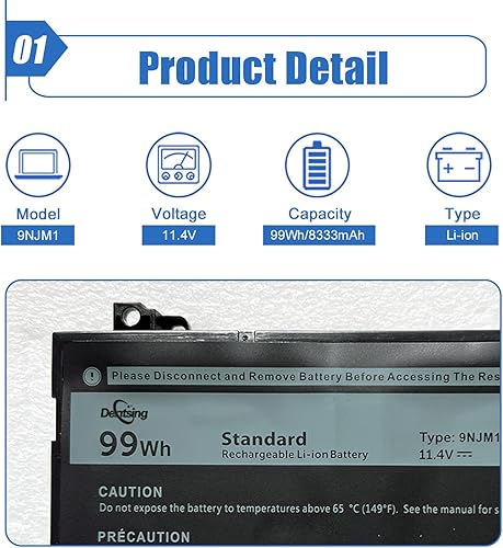 Miniatura 2 de Dentsing Batería de repuesto para laptop 9NJM1 para Dell Alienware 15 R3 R4 17 R4 R5P31E001 P31E002 P69F001 P69F002 ALW17C-D1738 D1748 D1758 D2738