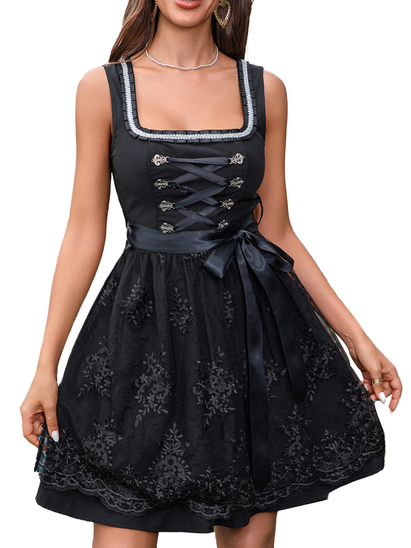 EvoEch Damen Oktoberfest Dirndlkleid Schwarz Eleganter Rock Kostüm