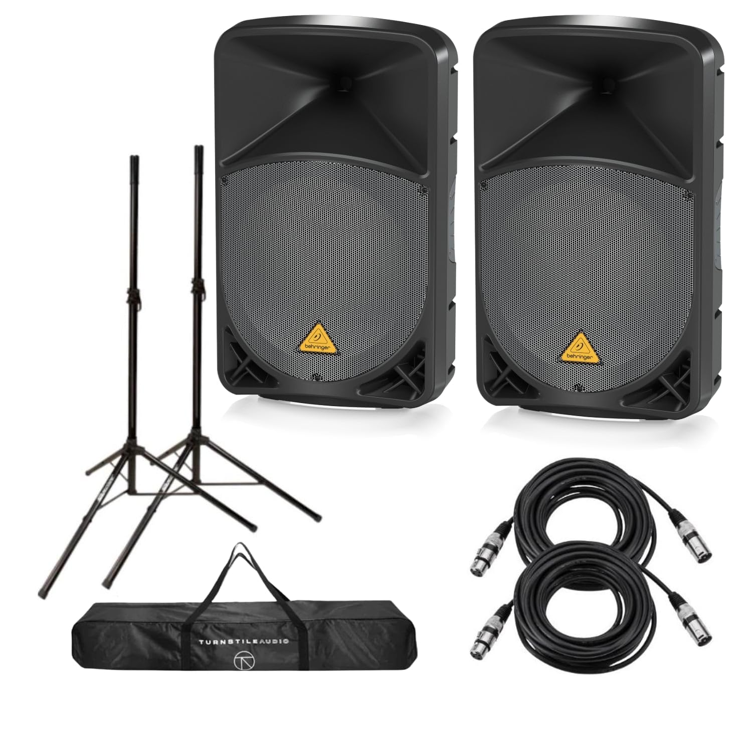 Behringer2X EUROLIVE B112D HP 2-Way 12" PA Speaker System W/2 Cables / 2 Stands