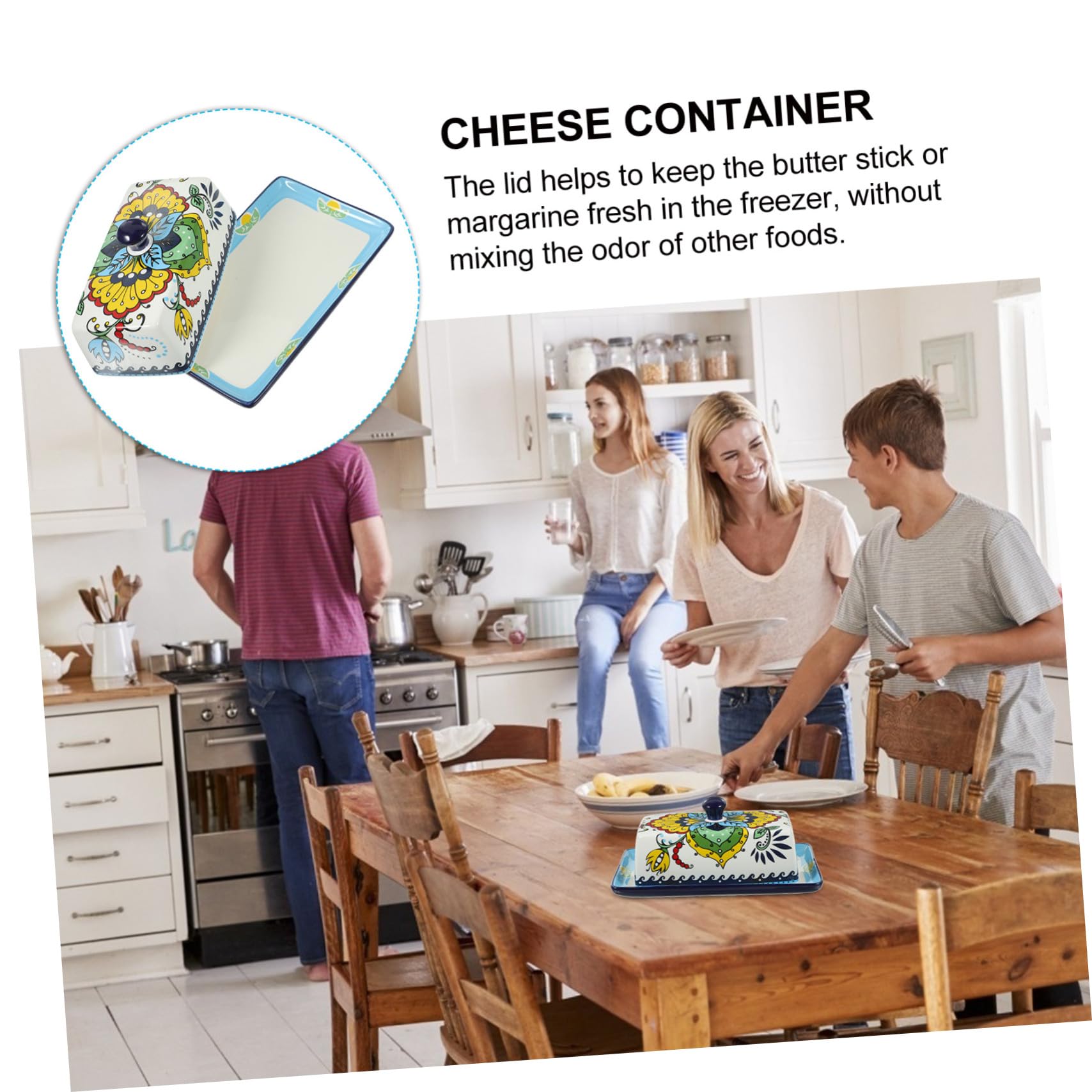 Beurrier Cuisine en Céramique Bleu, Style Européen avec Couvercle