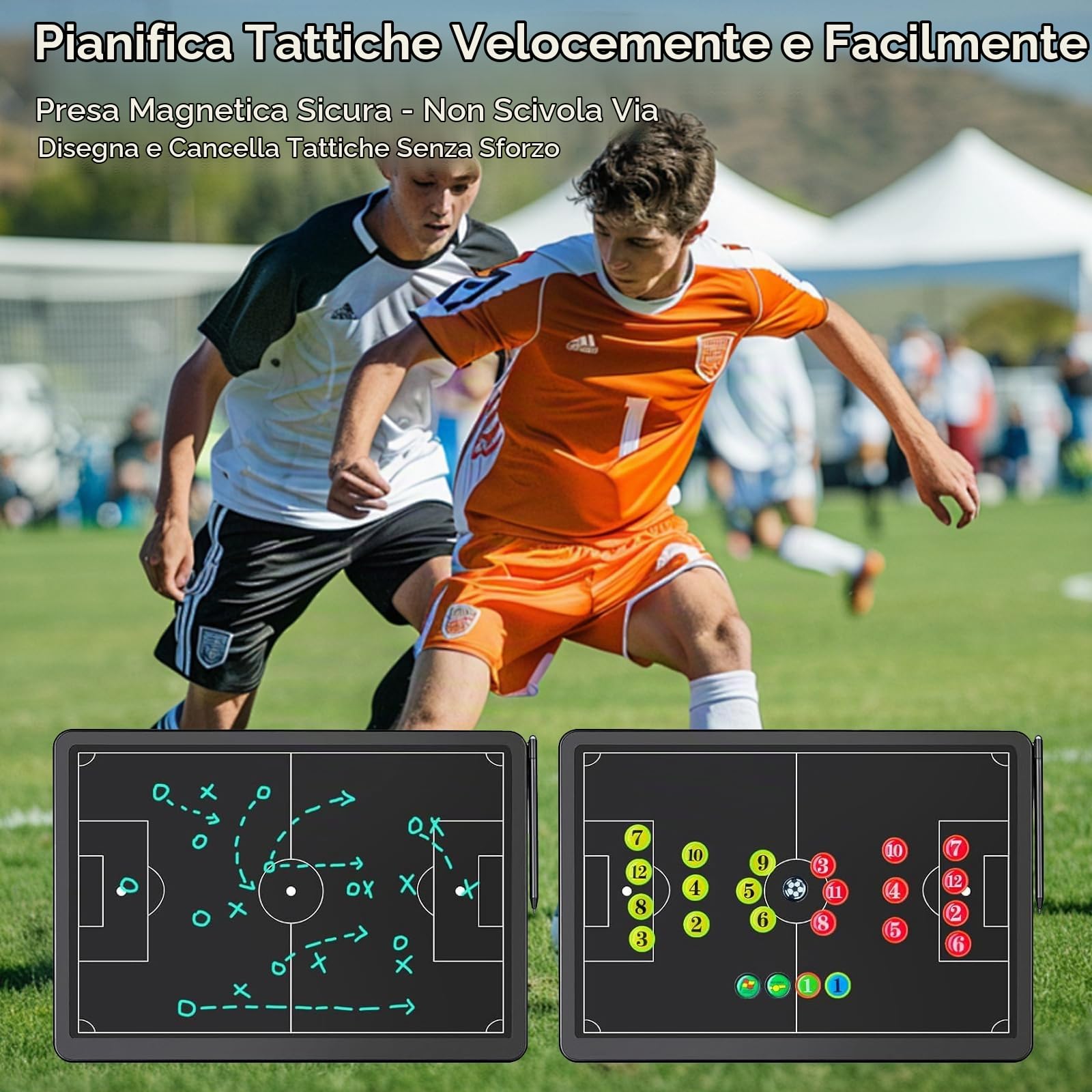 Tavola Tattica Calcio Magnetica AURIVEE 16″ LCD – Lavagna Riusabile con Stilo e Pedine Magnetiche, per Allenatori, Giocatori, Allenamento