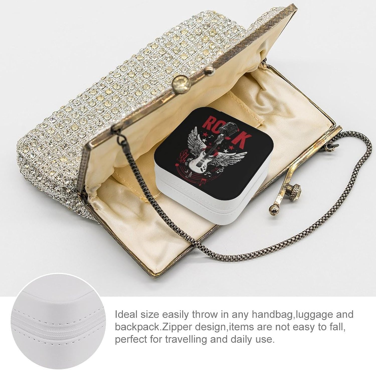 Rocks-Music Guitar Jewelry Box Portable Travel Storage Case Organizer for Womens image 3