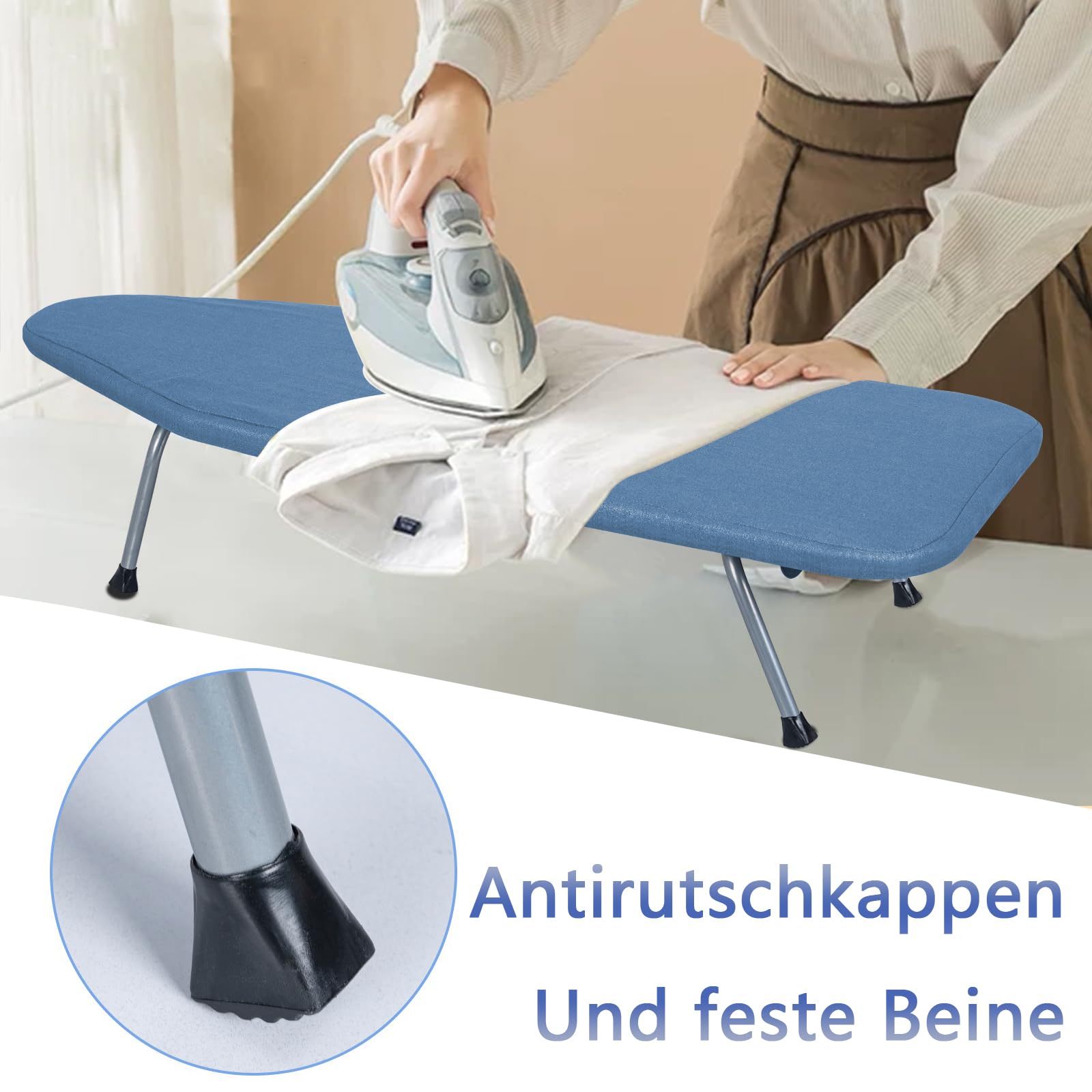 Asse Da Stiro Pieghevole IBVIVIC - 81x30.5 Cm, Rete Metallica, Piedini Antiscivolo, Blu - Foto 3