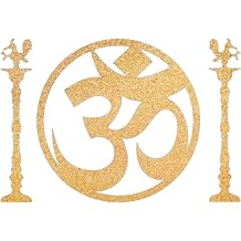 LoveNspire Om & Diya Wall Cutouts for Home Decorations Traditional Indian Religious Backdrop | Spiritual Stickers for Pooja, Meditation Room & Housewarming Gifts Golden