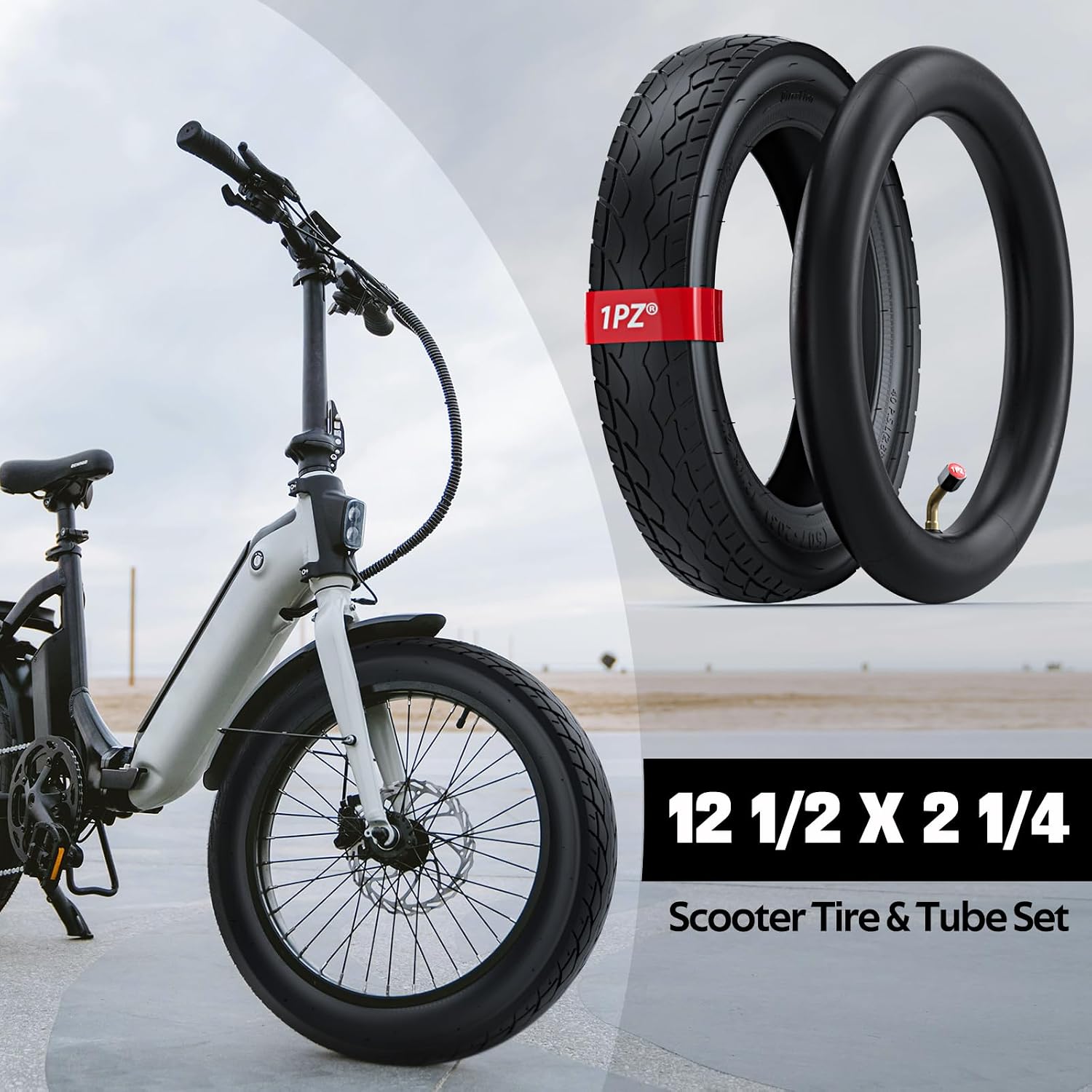 1PZ ER5-T02 Heavy Duty 12.5x2.25 (12-1/2 x2-1/4) Tire & Inner Tube Set with Angled Valve Stem for Electric Scooters Razor Pocket Mod Currie Schwinn GT IZIP eZip