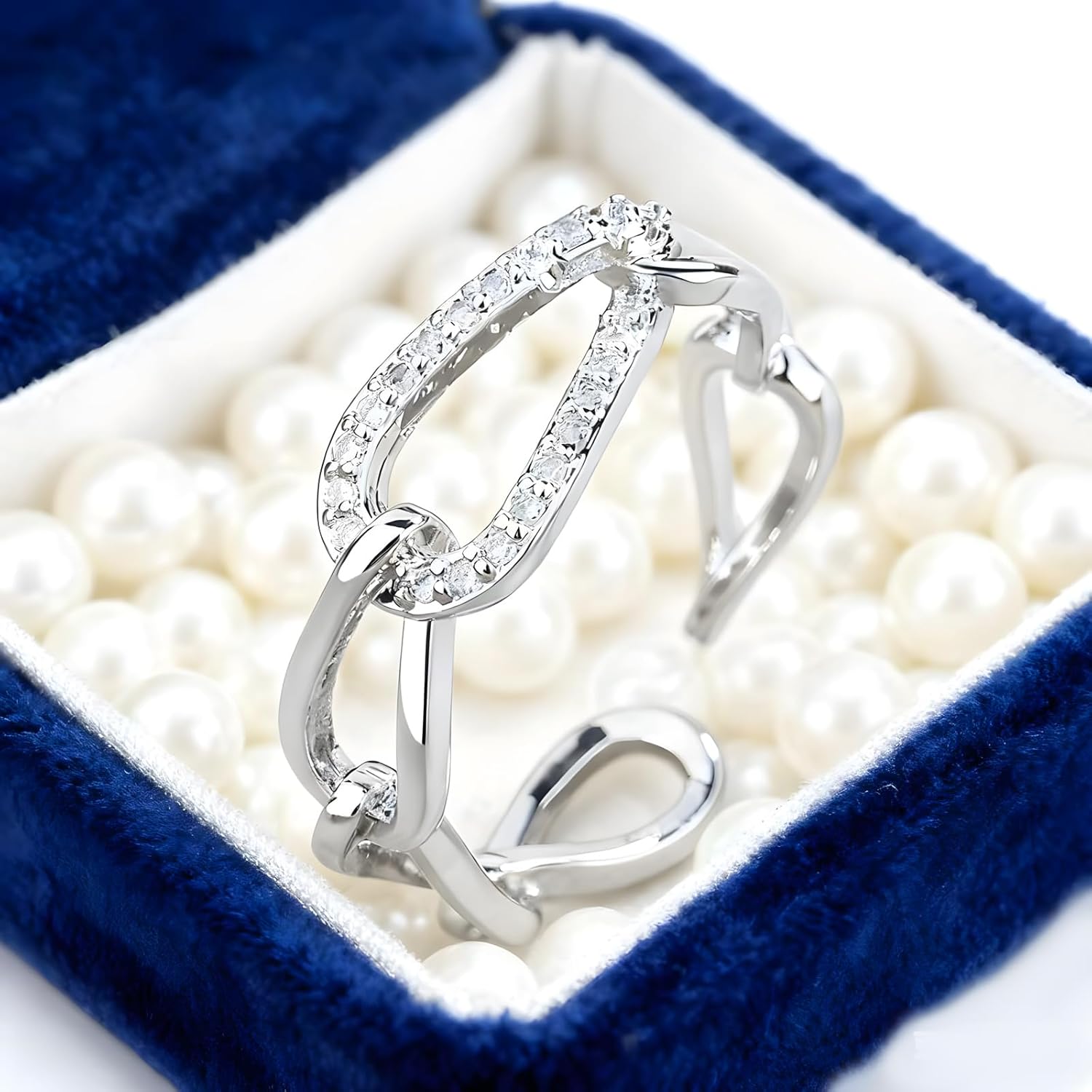 Cubic Zirconia Ring for Women Adjustable Open Chain Link CZ Band Ring Statement Bands Birthday Wedding Jewelry - Image 3