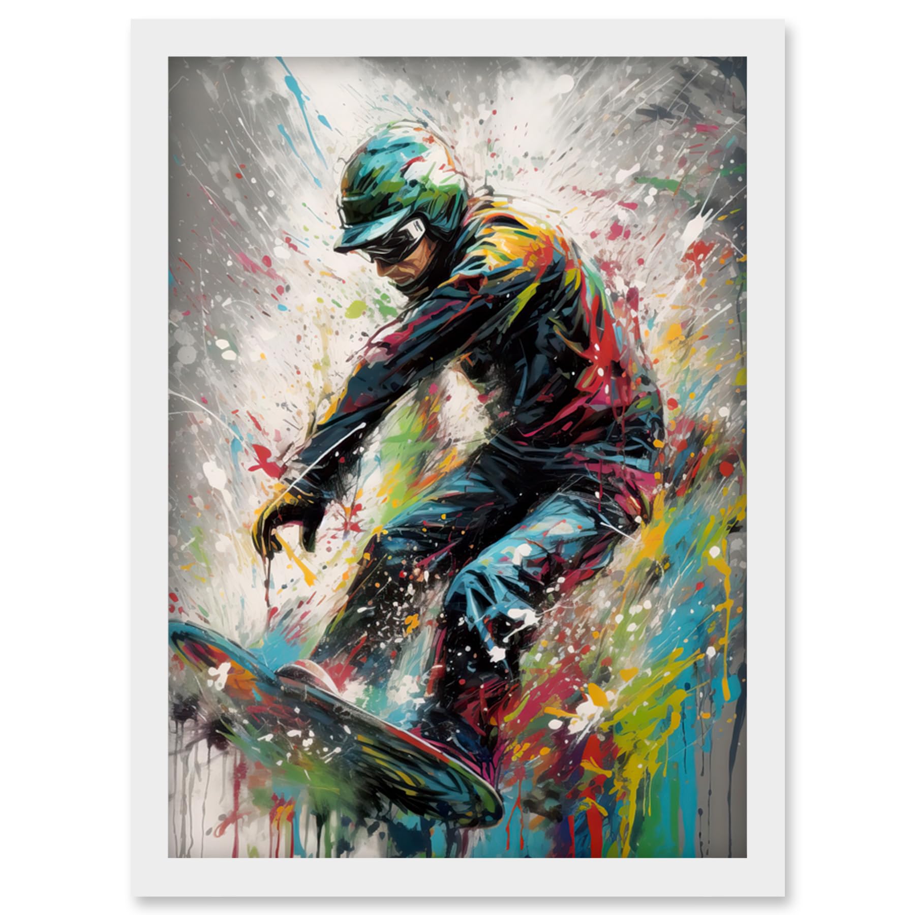 Snowboarding Extreme Sport Athlete Paint Splat Artwork Framed Wall Art Print A4 - Artery8