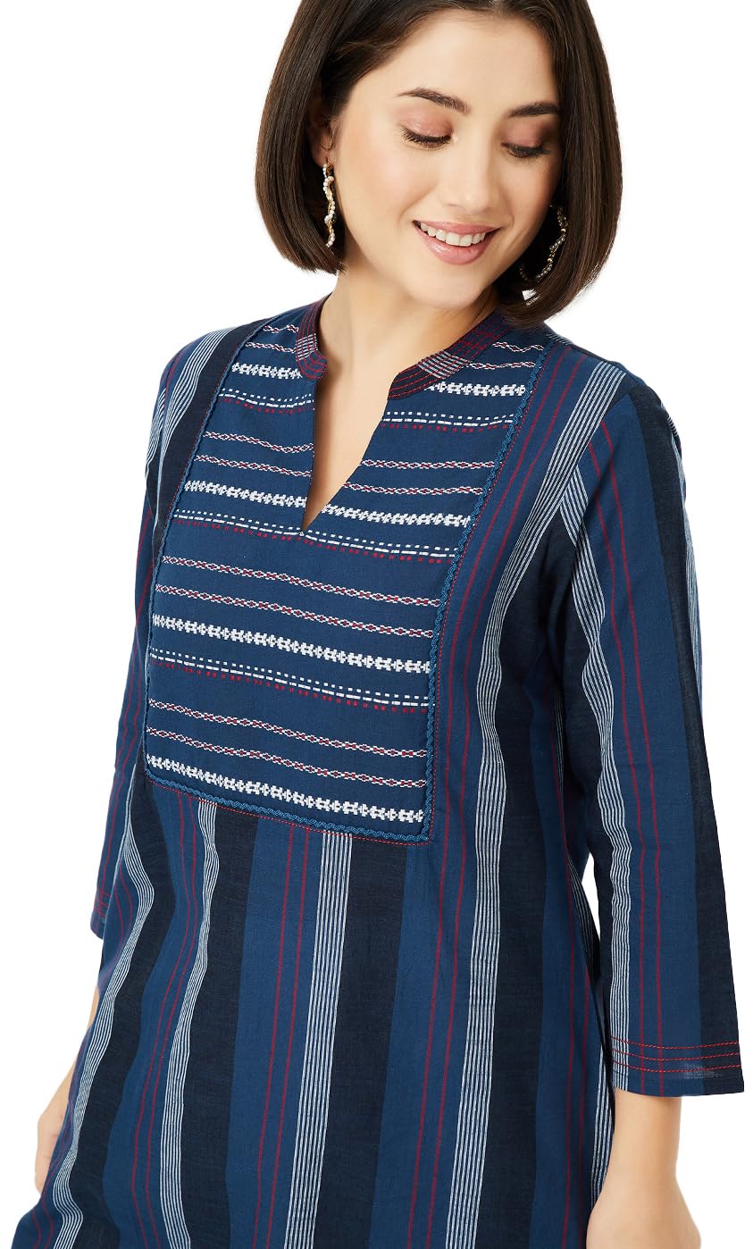 Puma Women's Cotton Regular Fit Striped Regular Kurta in neutral
