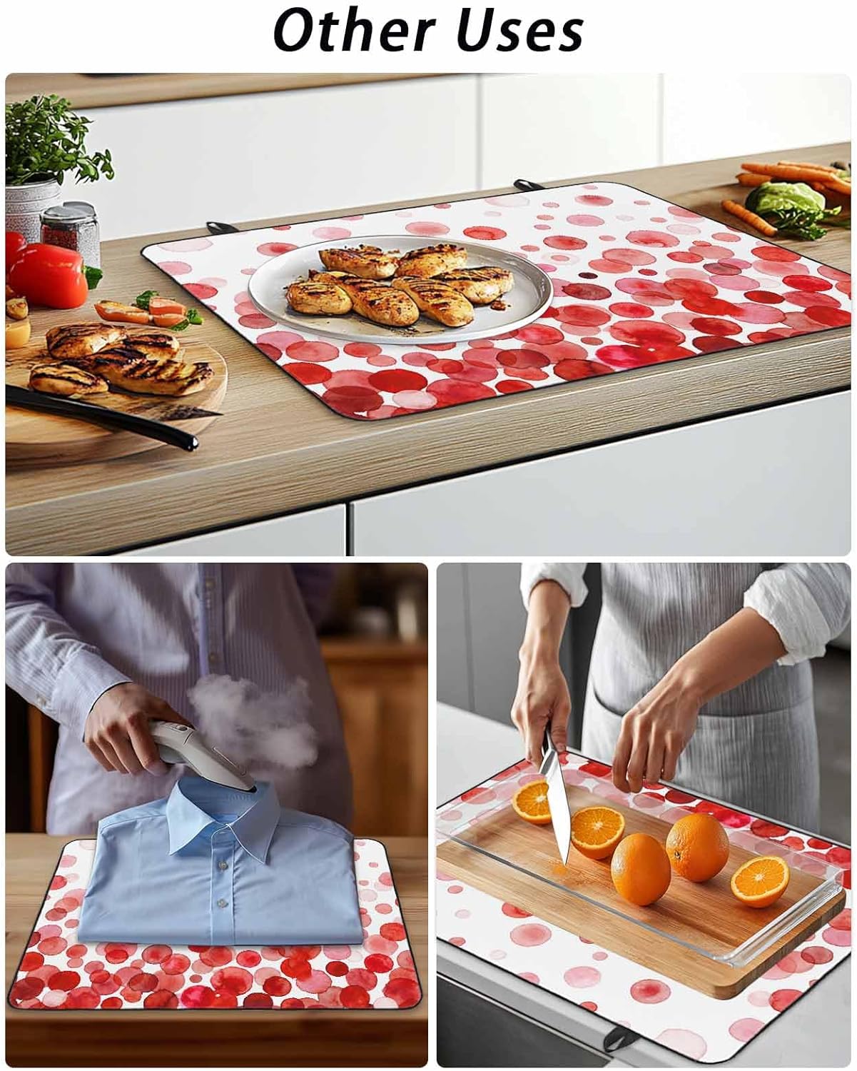 Stove Top Cover Red Polka Dots Stove Cover for Electric Stove Top Watercolor Abstract Art Glass Cooktop Covers Anti-Slip Mat Heat R esistant Countertop Protector Kitchen Decor 31"x24"