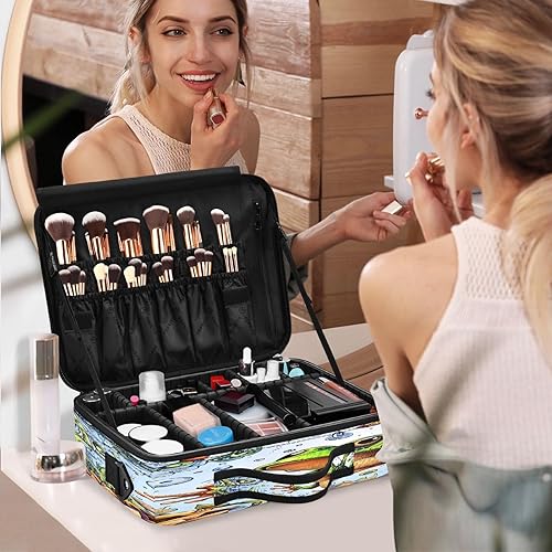 Miniatura 7 de Fantasy Green Frog Butterfly and Flower makeup bag travel cosmetic toiletry bag travel make up bag women makeup bag with dividers neceser para
