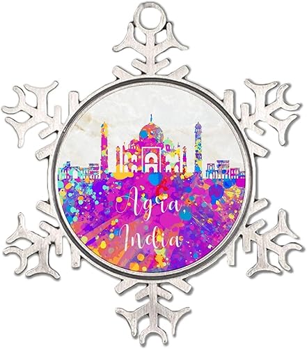 Miniatura 2 de India Agra - Adornos de copo de nieve blanco con orgullo estatal, adorno patriótico de copo de nieve de metal, decoración de árbol de Navidad,