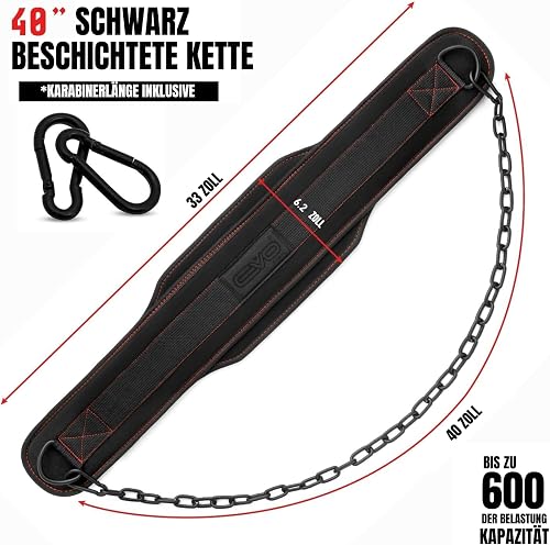 EVO Fitness Ceinture Lestée Musculation 36 Pouces Chaîne Réglable Ceinture De Musculation 6,2" Support Dorsal Ceinture De Levage Ceinture De Trempage Menton Pull Ups Hommes Gym (Noir) - 7