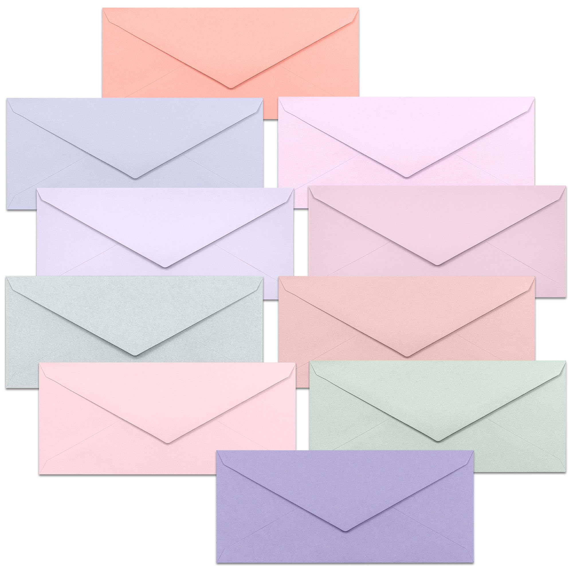 Business Envelopes, 100-Pack #10 Envelopes, 4 1/8 x 9 1/2 Inches, 10 Pastel Colors