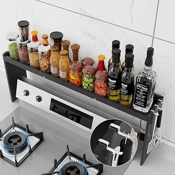 NKM 32.5inch bamboo spice rack,stove top shelf,over the stove shelf for back of stove,kitchen counter shelf for spice organization