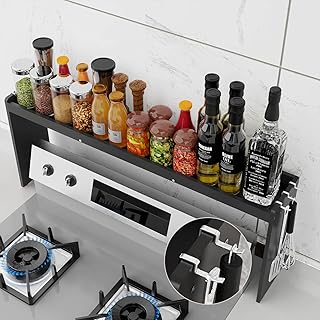 NKM 32.5inch bamboo spice rack,stove top shelf,over the stove shelf for back of stove,kitchen counter shelf for spice organization
