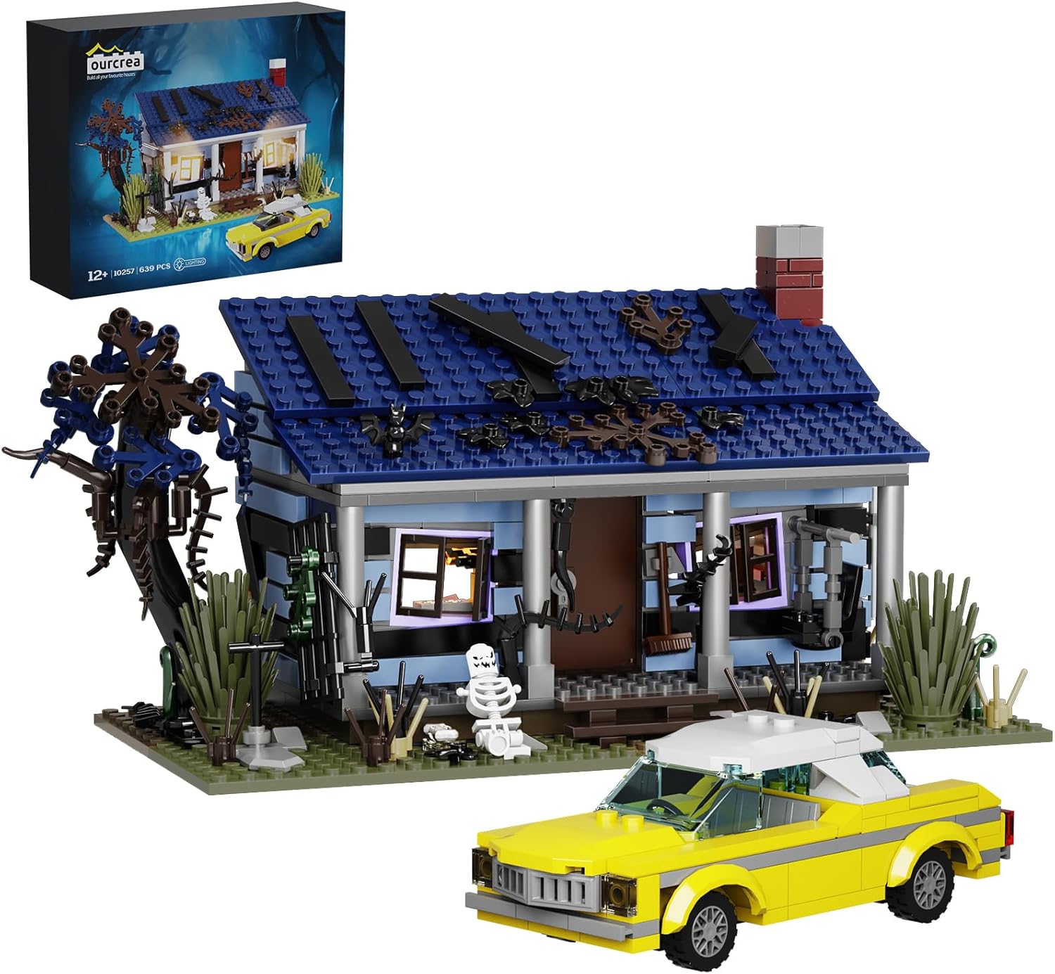 Evil House Building Set, Deadly Darkness House Compatible with Lego Halloween Horror House with Movable Car Haunted House Toy Model, Collectible Gift for Boys and Movie Fans (639 Pcs)