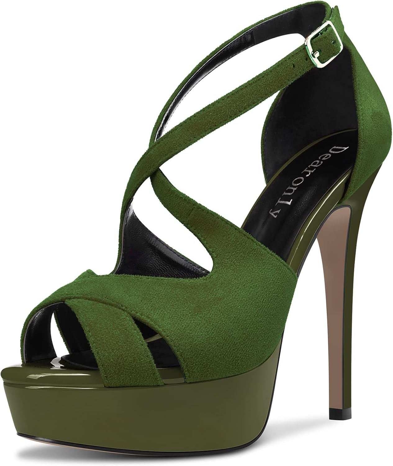 DearOnly Women Platform Stiletto High Heel Peep Open Toe Pumps Cross-Strap Ankle Strap Wedding Cute Shoes