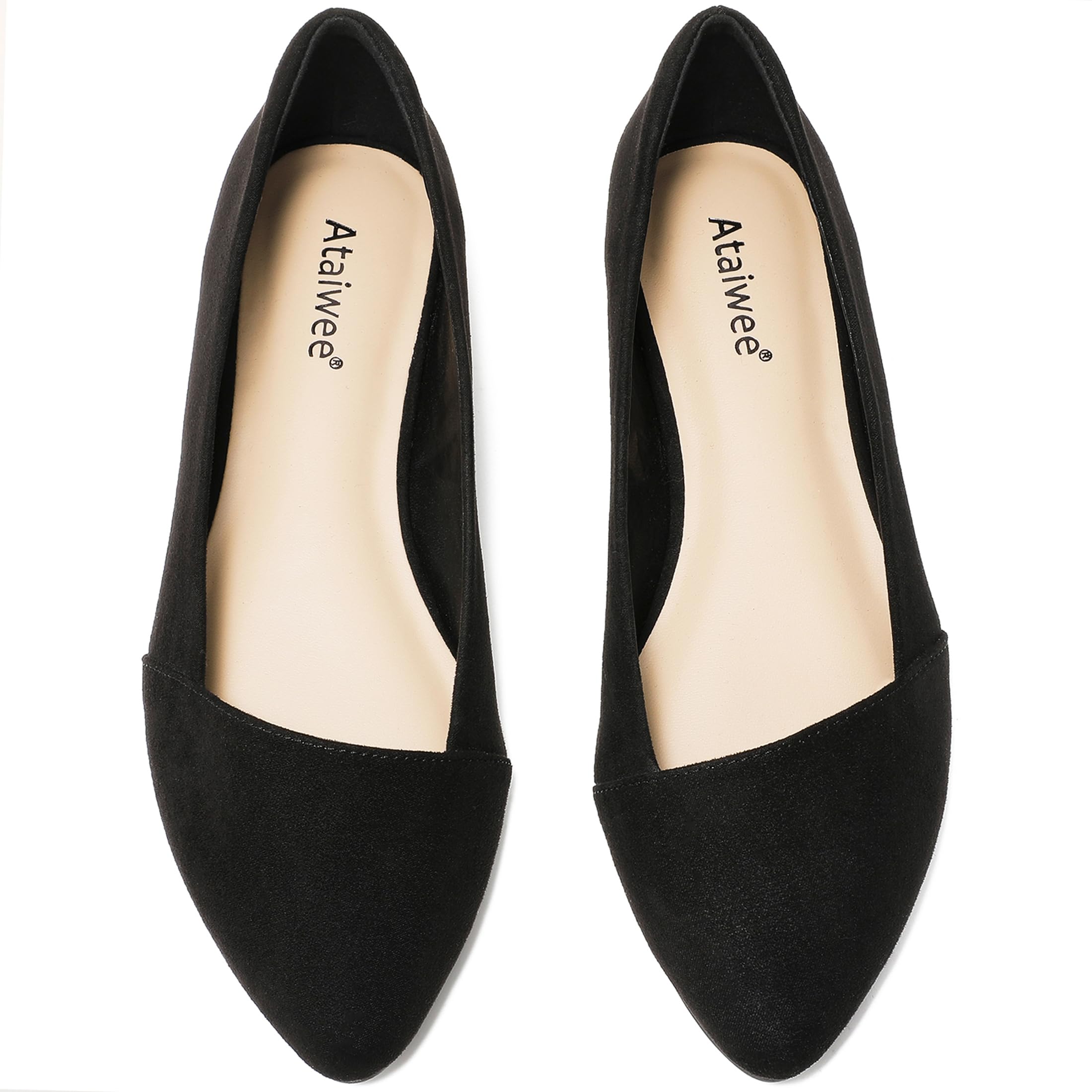 AtaiweeWomen's Wide Width Flat Shoes Ladies Pointed Toe Suede Slip On  Office Ballet