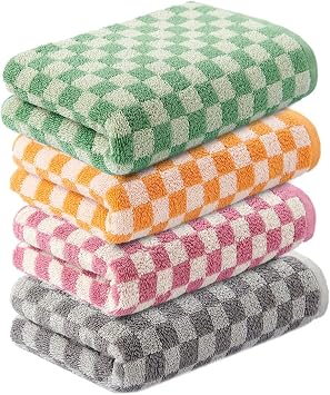 Hand Towel 14"X30" Set of 4 Mixed Color Washcloths Face Towels for Bathroom Kitchen Hotel Shower Spa 100% Cotton Soft Absorbent Cute Towels Decorative for Bohemian Rustic Farmhouse Decor