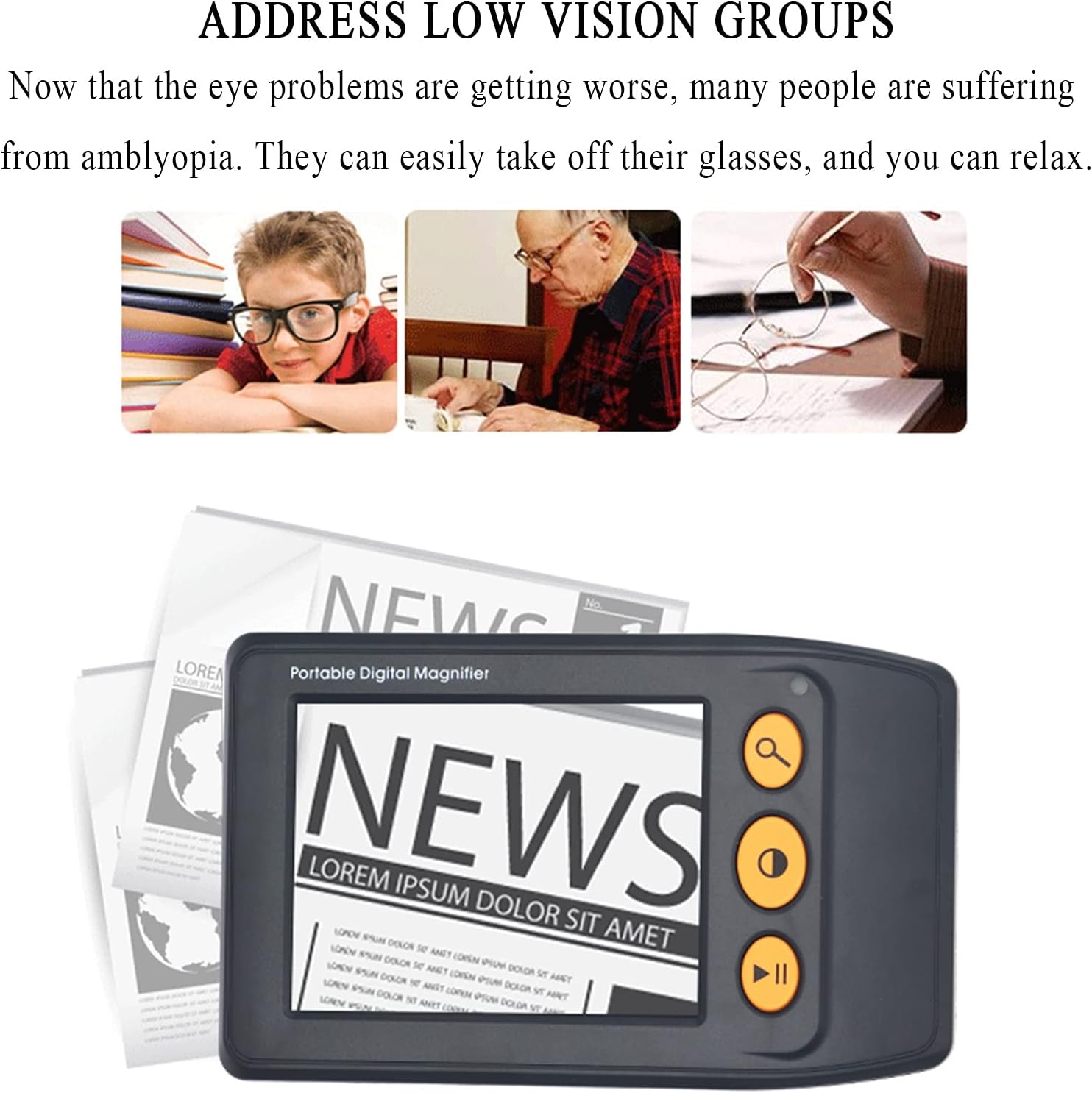 Magnifying Glass Digital Magnifier Reading Aid with 3.5 Inch LCD Screen Ideal Visual Impairment Aids for Newspapers Maps Jewelry Hobbies and Crafts