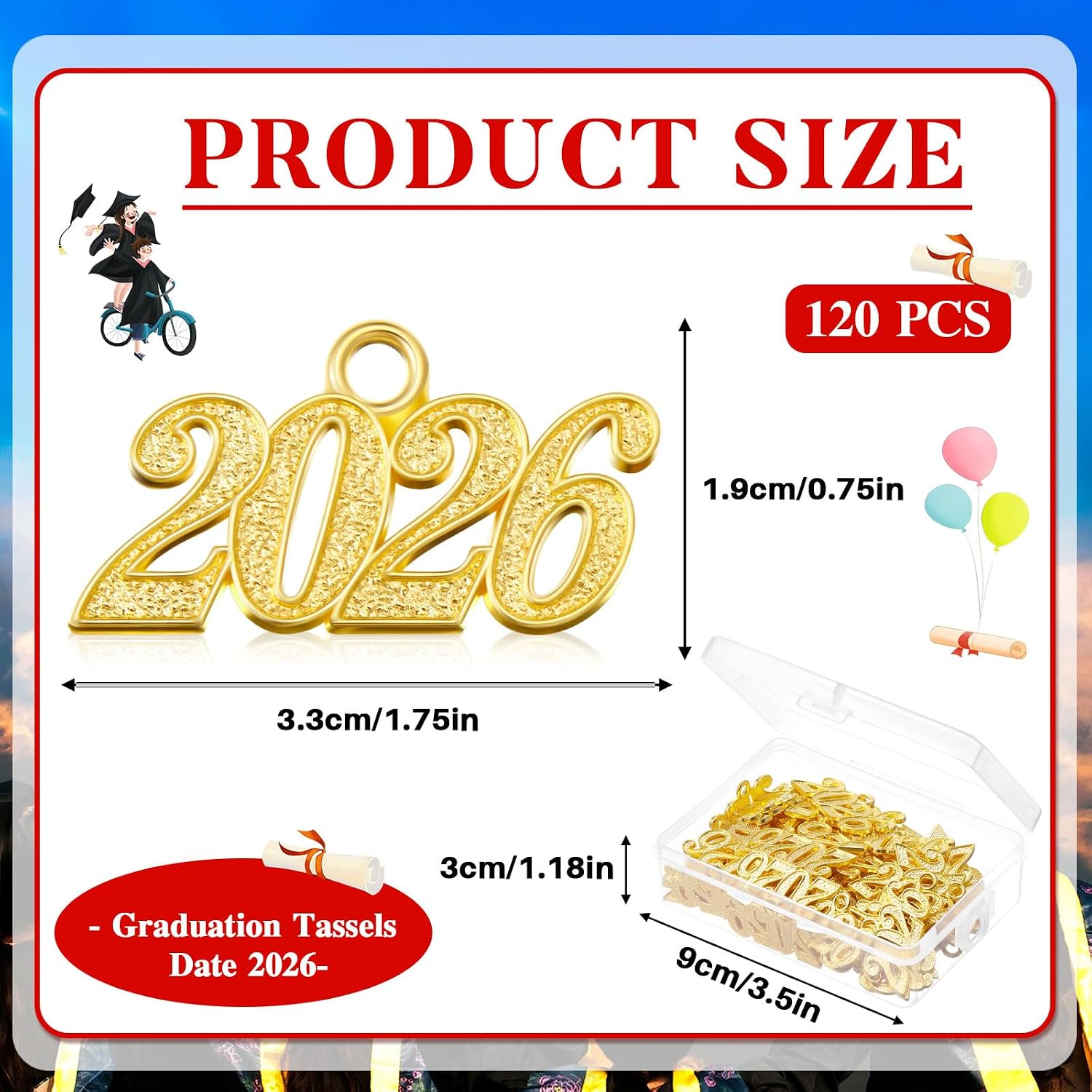 Taiyin 120 Pcs Mini 2026 Year Charms Graduation Cap Decorations Metal Tassel Charm Pendant for Graduation Tassels Keychains Bracelets Necklaces Earring Jewelry DIY Accessories Stuff (2026)