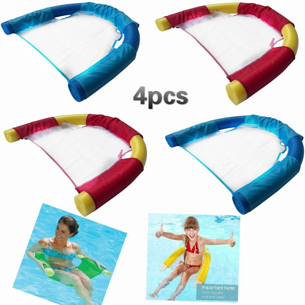 Kihamp Sling Mesh Chair For Pool Noodles - 4 Pack- Mix Colors，Pool Noodle Chair For kids And Adult，Floating Pool Noodle，Kids Awesome Noodle Pool Toy，Noodle Pool，Swimming Pool Noodle Floats For Water R