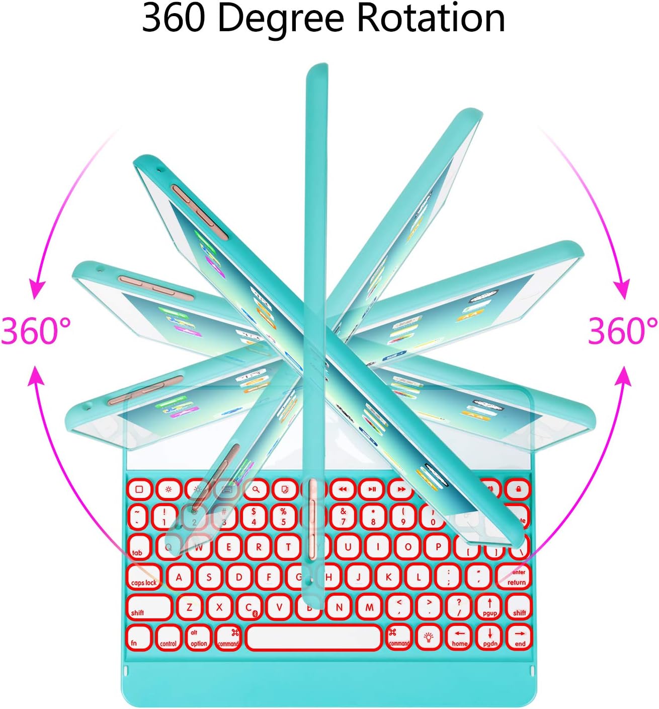 Up To 60% OFF iPad Keyboard Case 9.7 for iPad 2018 (6th Gen) - 2017 (5th Gen) - iPad Pro 9.7 - iPad Air 2 & 1, 7 Color Backlit Keyboard Case/360 Rotate Wireless/BT Keyboard Case with Auto Sleep/Wake, Tiffany Blue Exclusive Special iPad Keyboard Case 9.7 for iPad 2018 (6th Gen) - 2017 (5th Gen) - iPad Pro 9.7 - iPad Air 2 & 1, 7 Color Backlit Keyboard Case/360 Rotate Wireless/BT Keyboard Case with Auto Sleep/Wake, Tiffany Blue