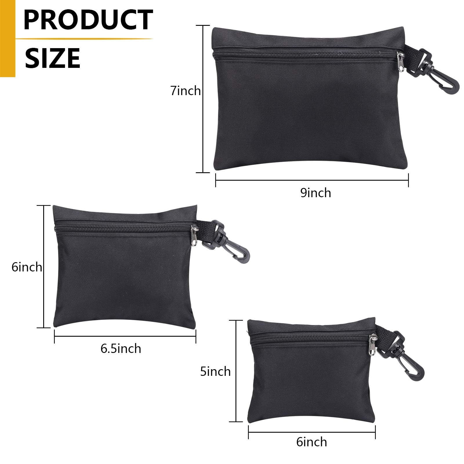 HFCOONY 3 Pack Tool Bags Canvas,Heavy Duty Tool Pouch,Small Tool Bag Pouch Zipper Bags,EDC Mini Tool Pouch Bag Organizer with Clip,Small Pouch Bags,Tool Pouches for Men/Car (Black) - Image 2