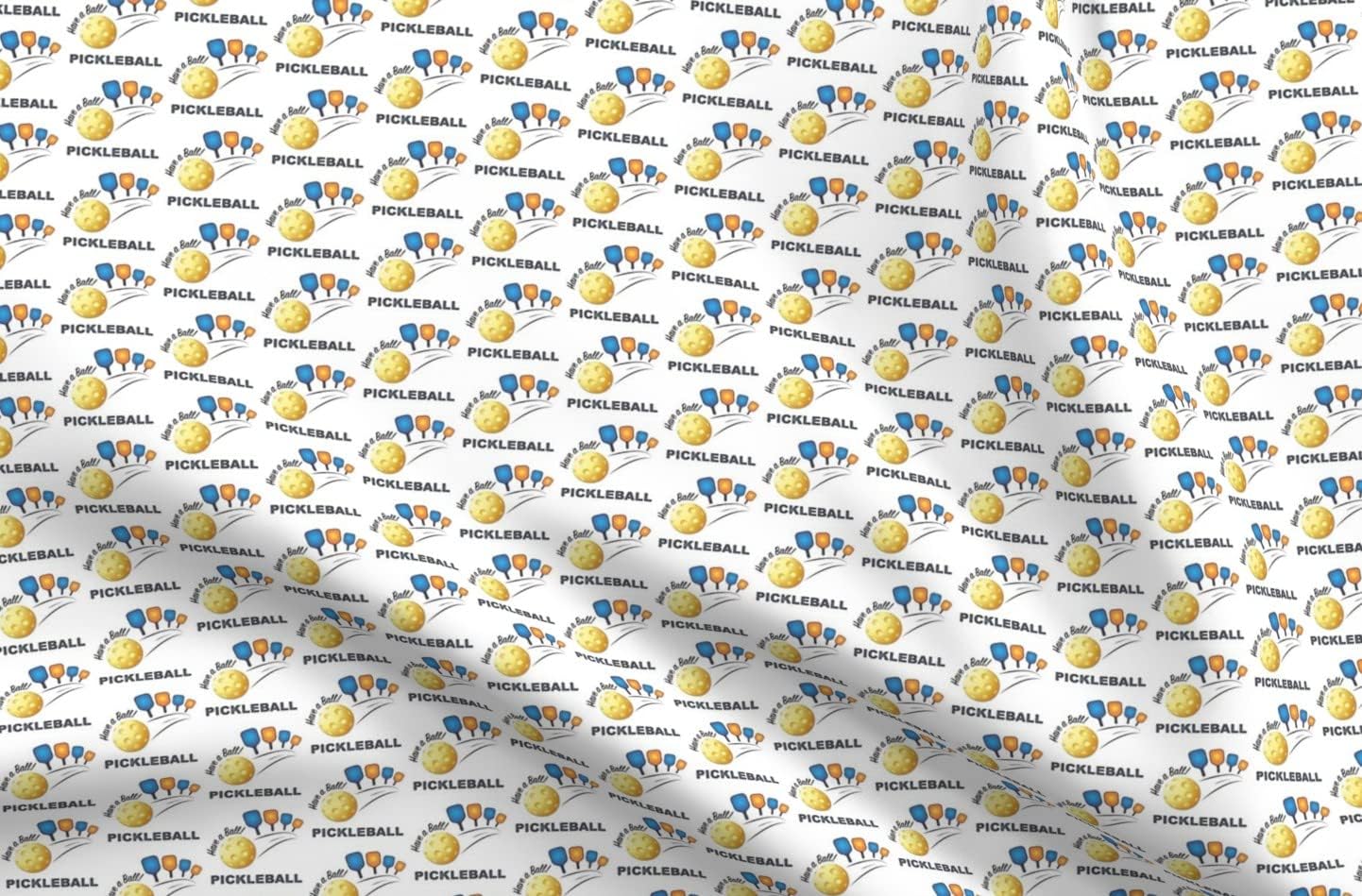 Spoonflower Fabric - Ball Pickleball Pickle Balls Sport Paddle Retired Printed on Organic Cotton Sateen Fabric by The Yard - Sewing Quilting Apparel Home Decor