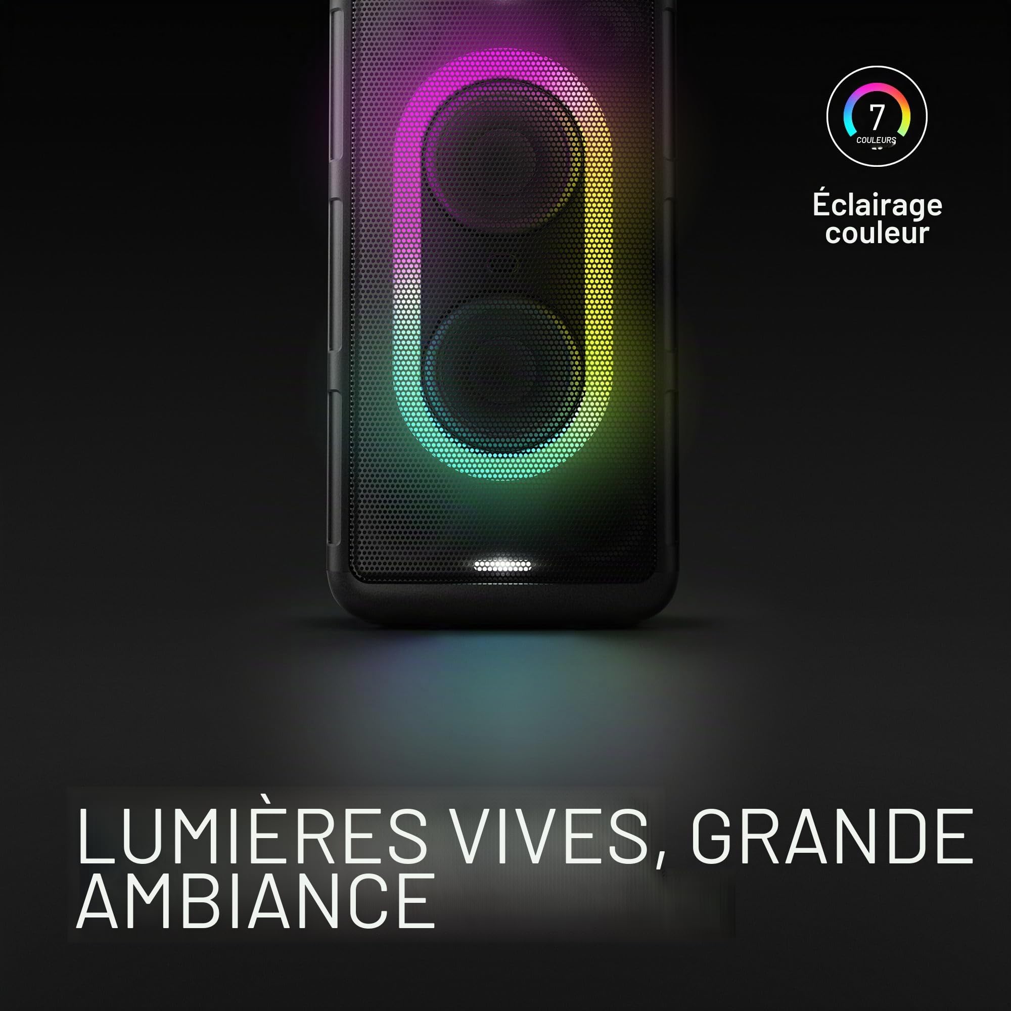 Panasonic SC-BMAX10E-K Enceinte de Fête Portable avec Bluetooth, Lumières Intégrées, 150W, USB, Entrée Optique pour TV, Entrées Guitare et Micro pour Karaoké, Noir