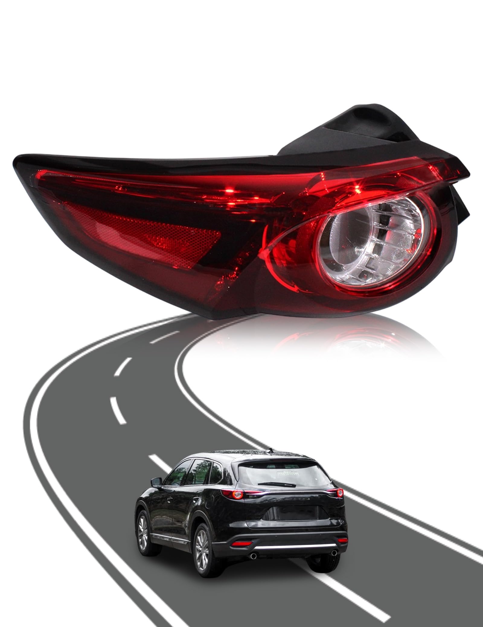 CHELANGHU Left Driver Side Rear Tail Lights Lamps Fit for 2016 2017 2018 2019 2020 2021 2022 2023 Mazda CX-9 CX9, Red,With Bulbs, Low Configuration,