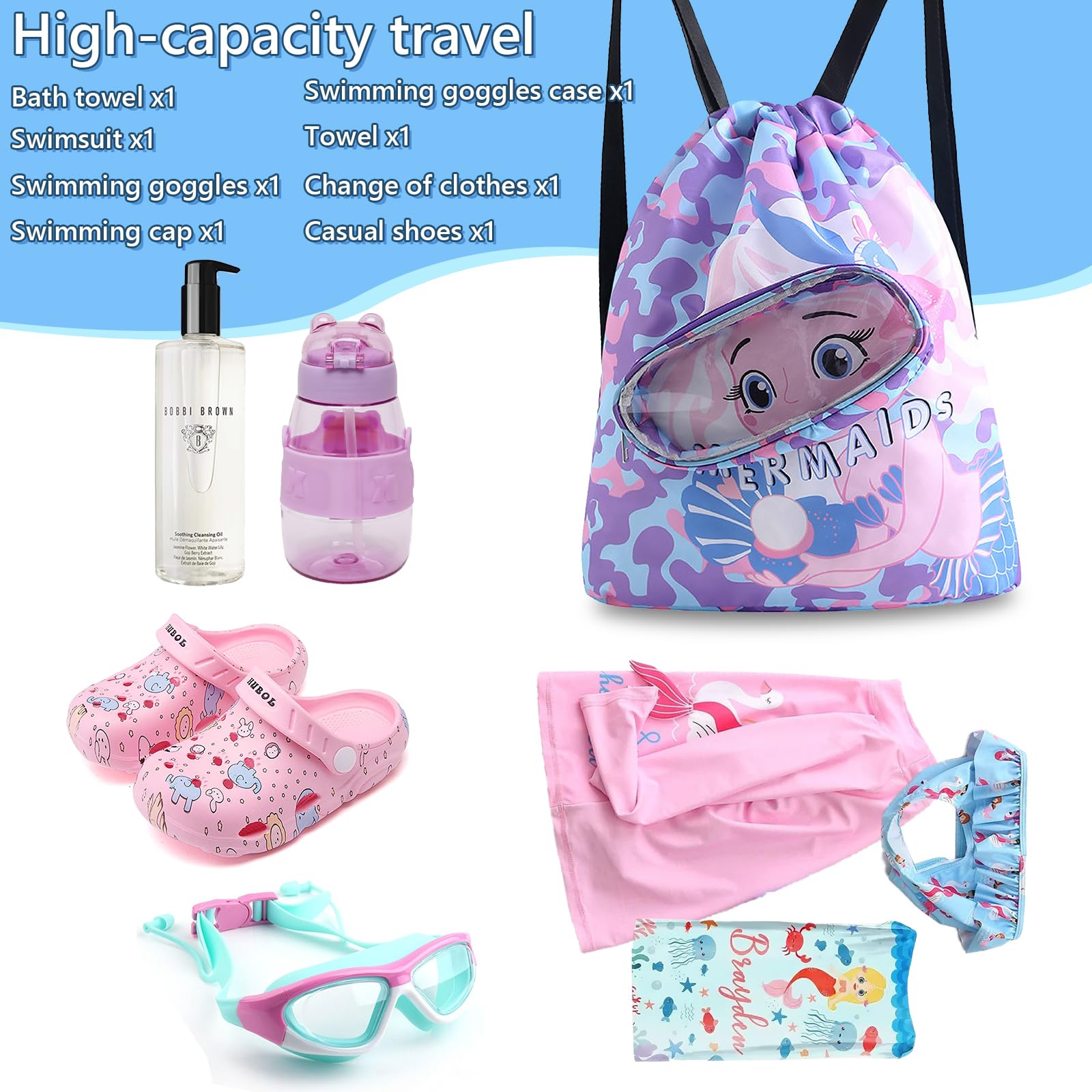 YUNCHONGuk Swimming Bags for Kids,Dry Wet Separation Swim Bag Kids,Drawstring Bags for Children,Sports Gym PE Bag,Waterproof Swimming Beach Backpack for Beach Pool School Gym Sports Travel - Image 4