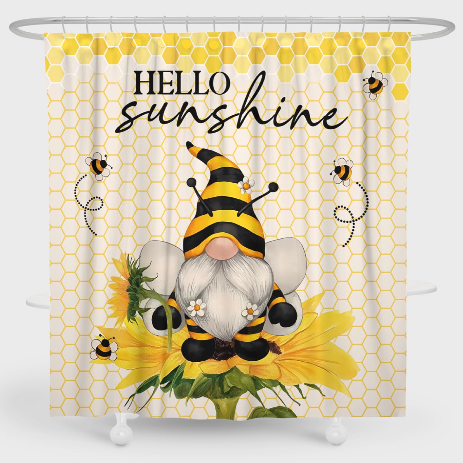 Jztfrie Spring Summer Shower Curtain for Bathroom 72''x72'' Gnome Sunflower Bees Shower Curtain Sets Adorable Home Decor Lightweight Waterproof Fabric Weighted Hems with 12 Hooks