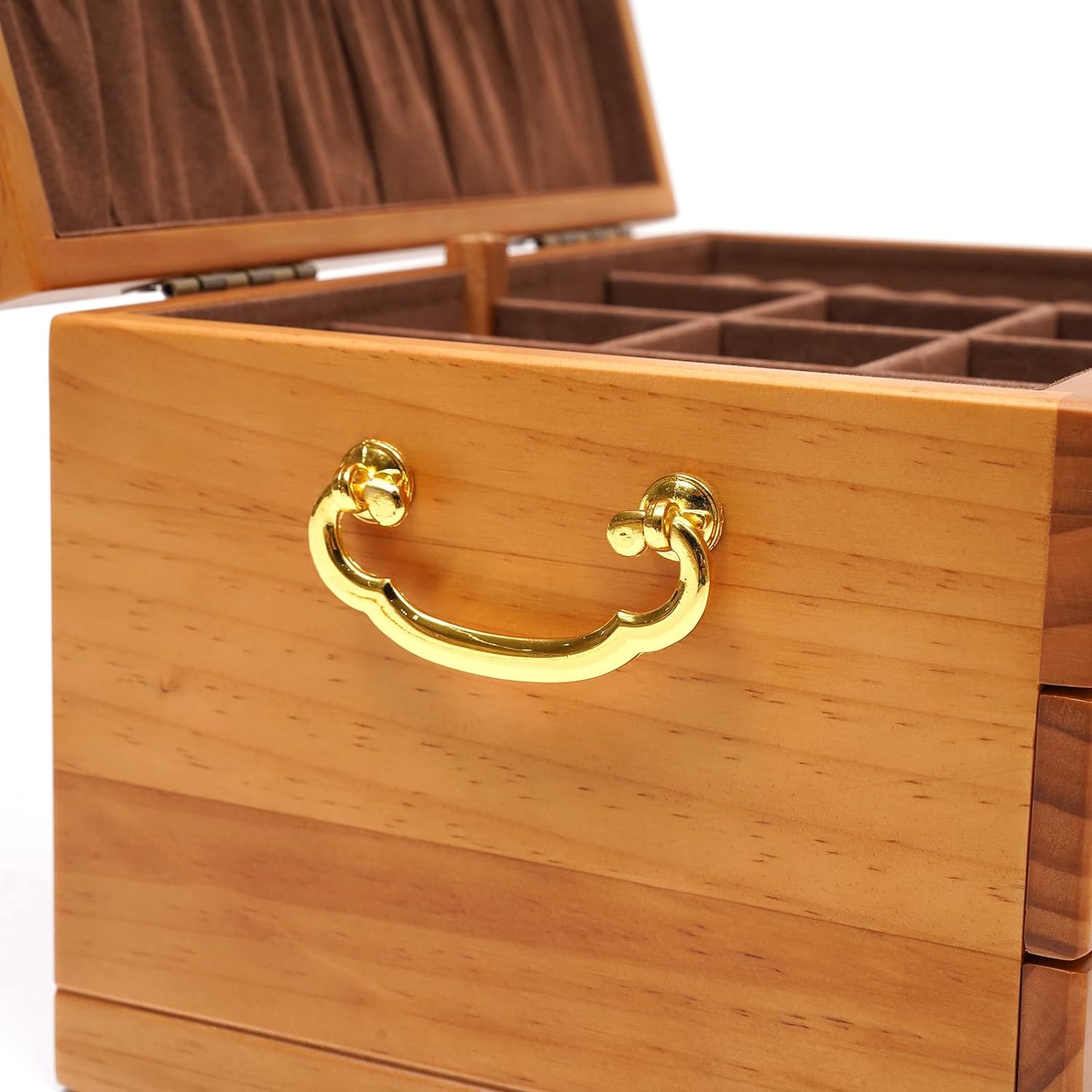 Portagioie a 3 livelli, terzo piano, anello regalo, 2 cassetti, con chiusura a chiave, in legno, per anelli, orecchini, collane, bracciali