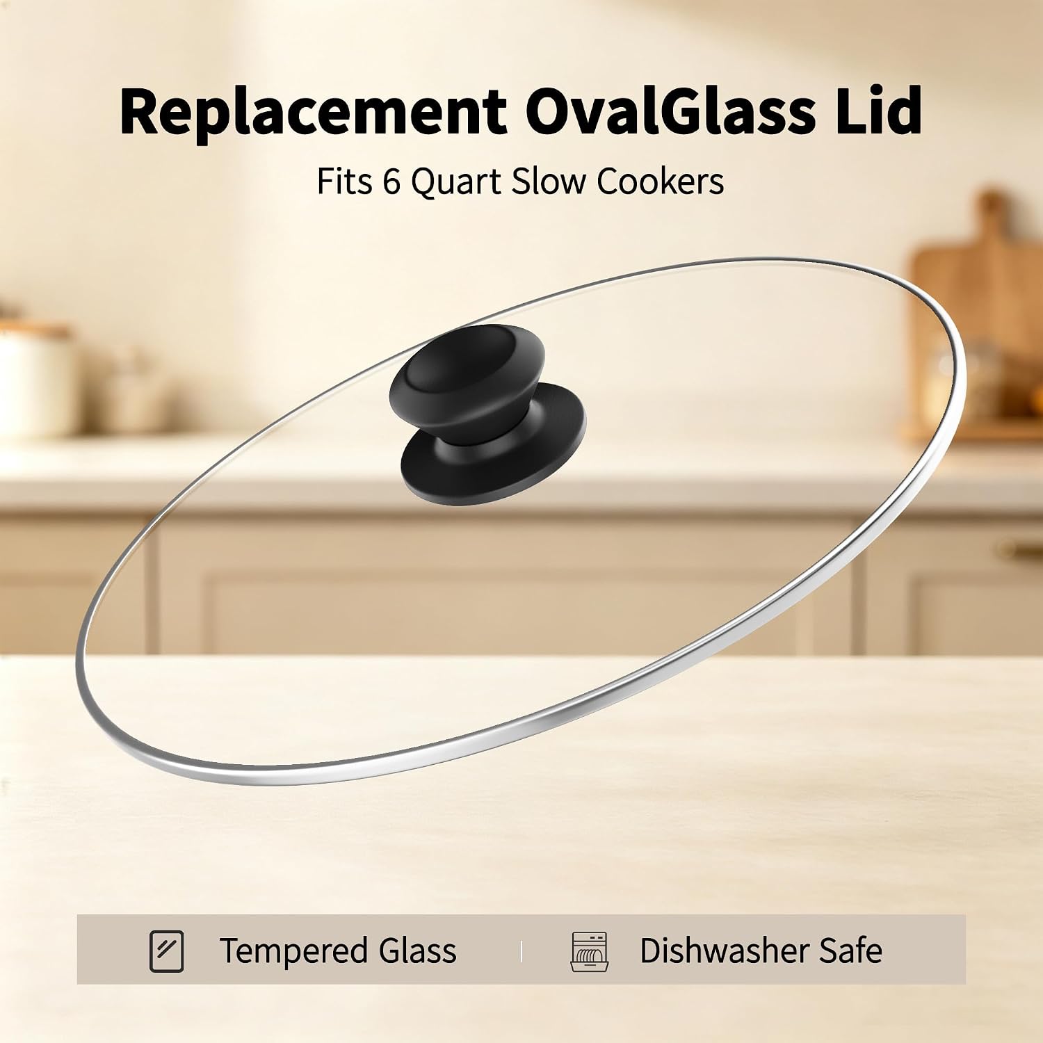Oval 6 Quart Crock Pot Lid Replacement for Hamilton Beach 33665G Slow Cooker, Replacement 6 Quart Glass Lid for oval crock pot