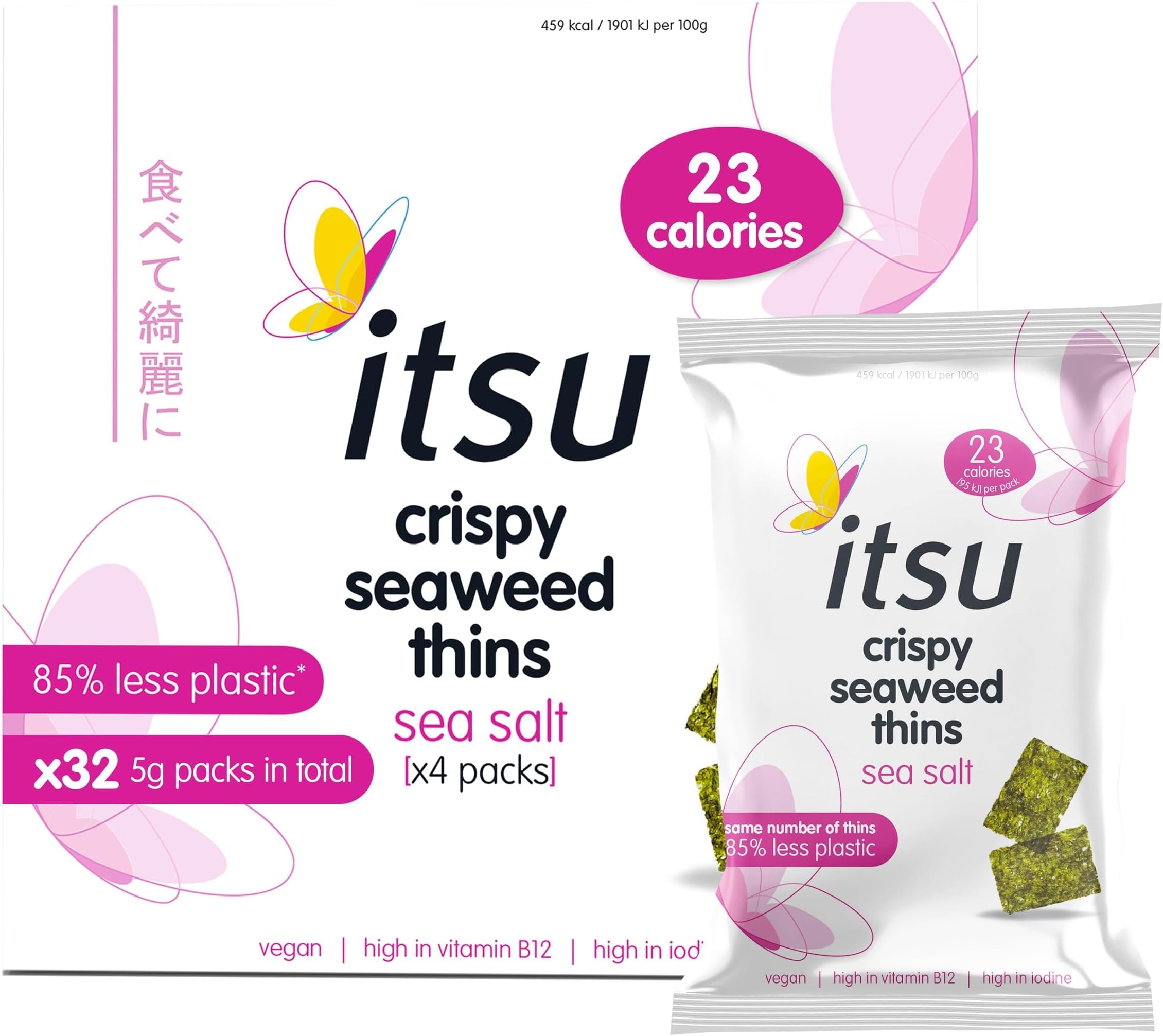 itsu Sea Salt Flavour Seaweed Thins 5g | Vegan | Low Calorie | Healthy Snack | Pack of 32