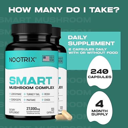 Miniatura 5 de Nootrix Suplemento complejo de hongos inteligentes  Apoya la memoria, el enfoque mental, la salud cognitiva y la energía  27,000 mg de hongos