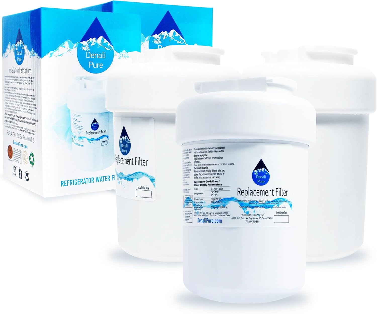 3-Pack Replacement for General Electric GSS25TGMFWW Refrigerator Water Filter - Compatible with General Electric MWF, MWFP Fridge Water Filter Cartridge