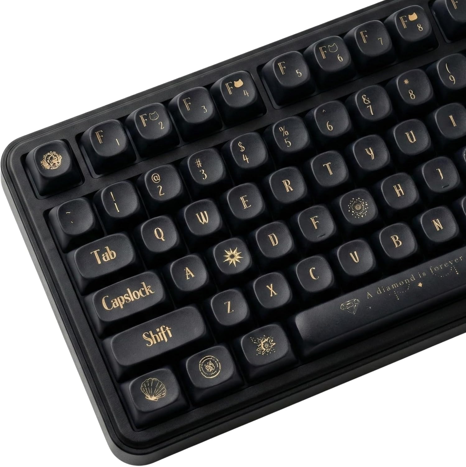 128 Keys Black Gold MOA Profile Keycaps Set, PBT Dye Sublimation Keycaps for Mechanical Keyboard, Vintage Gothic Style Keycap Set for MX Switches, Fits 61/68/75/84/87/96/98/104/108 Layouts