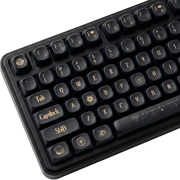 128 Keys Black Gold MOA Profile Keycaps Set, PBT Dye Sublimation Keycaps for Mechanical Keyboard, Vintage Gothic Style Keycap Set for MX Switches, Fits 61/68/75/84/87/96/98/104/108 Layouts