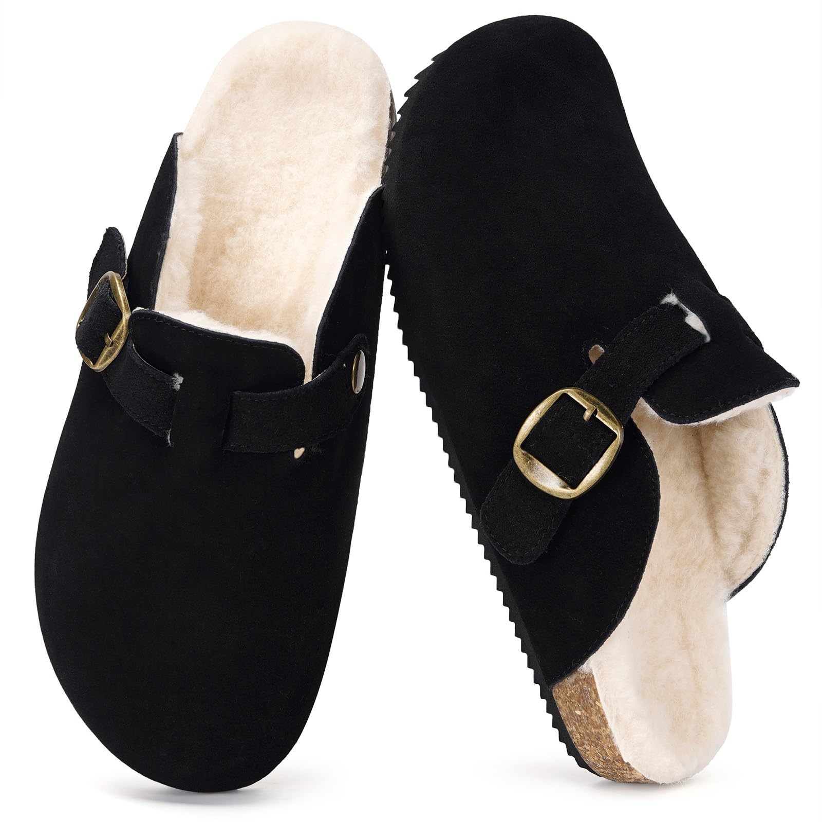 Dokela Clogs Gefüttert Damen Hausschuhe Herren Winter Schuhe | Leder Pantoletten Wärme Gefüttert, Haus Schlappen Mit Kork-Fußbett, Rutschfeste, Bequeme