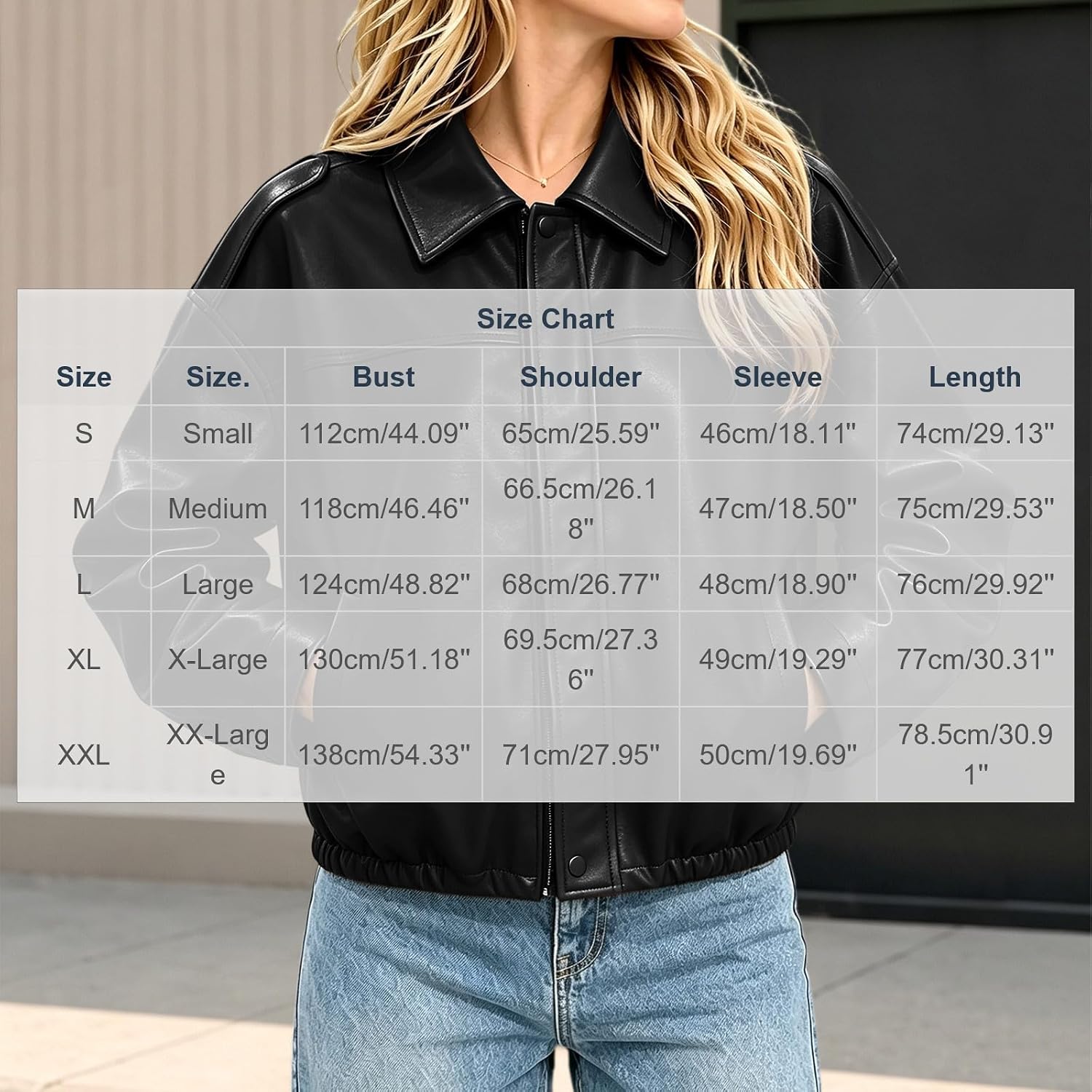 Women's Leather Look Jacket Collared Zip Front Casual Bomber Coat