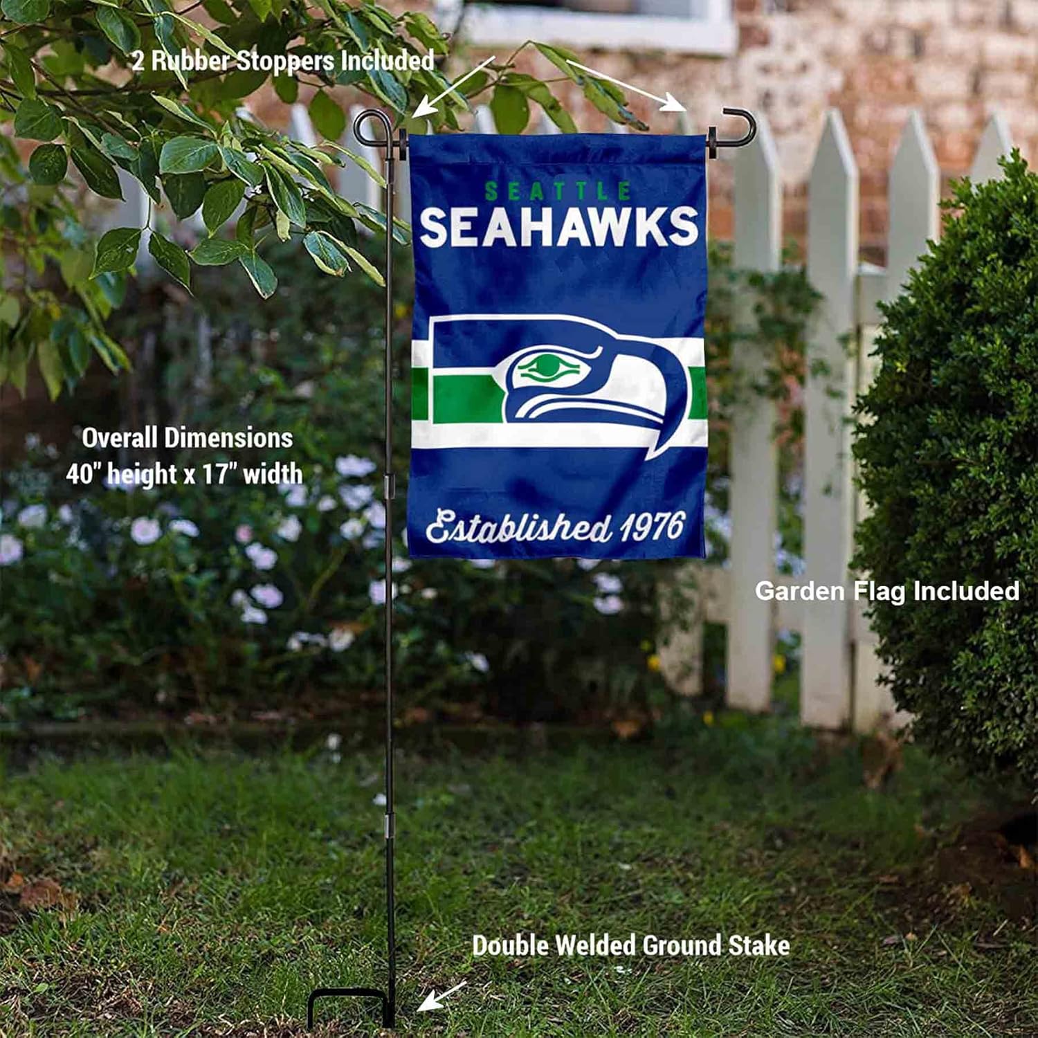 WinCraft Seattle Seahawks Throwback Retro Vintage Garden Flag and Flagpole Mount