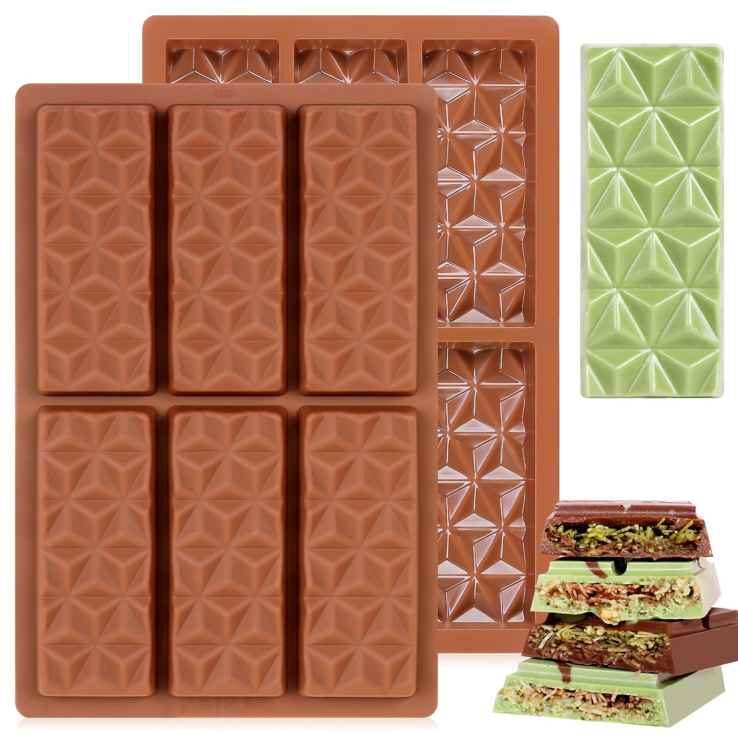 Chocolate Molds - Non-Stick Chocolate Candy Molds, Food Grade Silicone Chocolate Bar Mold for Baking, Candy, Chocolate Snacks,DIY Homemade 3625 2PCS