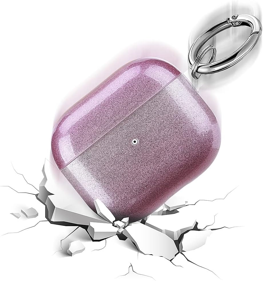 SaharaCase Sparkle Series Case for Apple AirPods 3 (2021 3rd Generation) [Rugged] Full Body Protection Antislip Grip Slim with Keychain (Pink)
